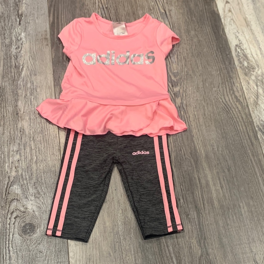 Adidas Pink Top and Charcoal Leggings Set